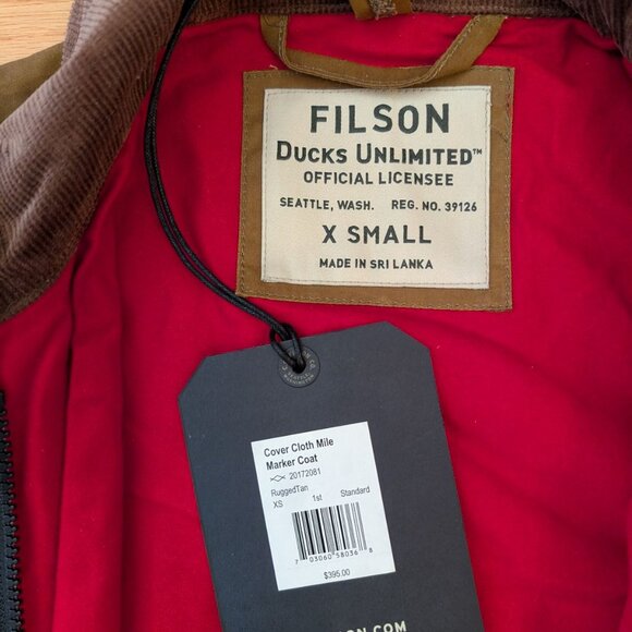 NWT Filson Ducks Unlimited Cover Cloth Mile Marker Coat Men's XS Dark Rugged Tan - Picture 4 of 6